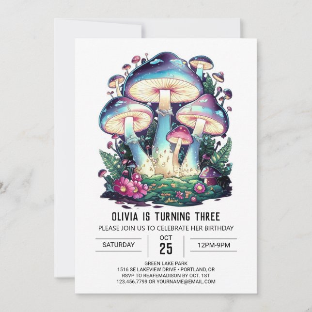 Invitación Aniversario de la seta digital con encanto de Wood (Anverso)