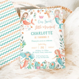 Invitación Aniversario de la sirena bajo el mar Niña bebé