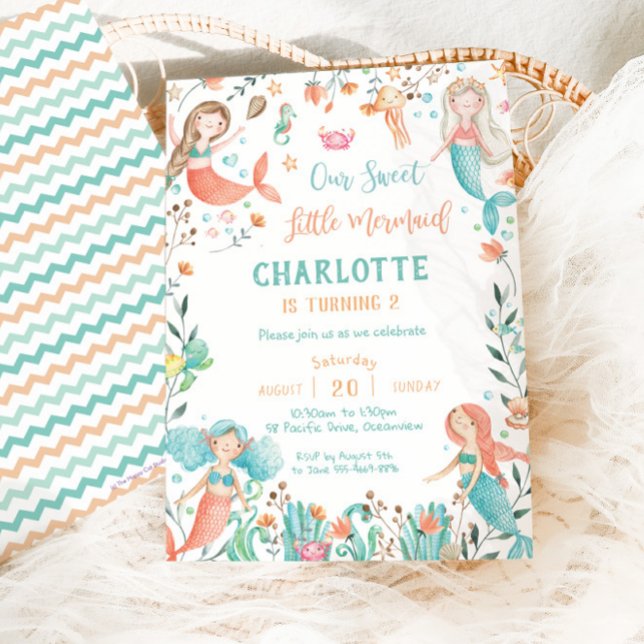 Invitación Aniversario de la sirena bajo el mar Niña bebé (Subido por el creador)