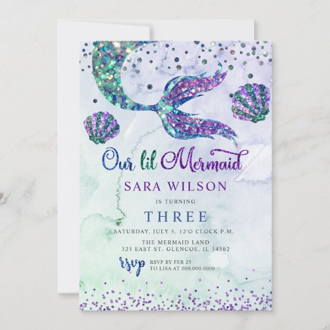 Invitación Aniversario de la sirena de la Purpurina moderna v (Anverso)