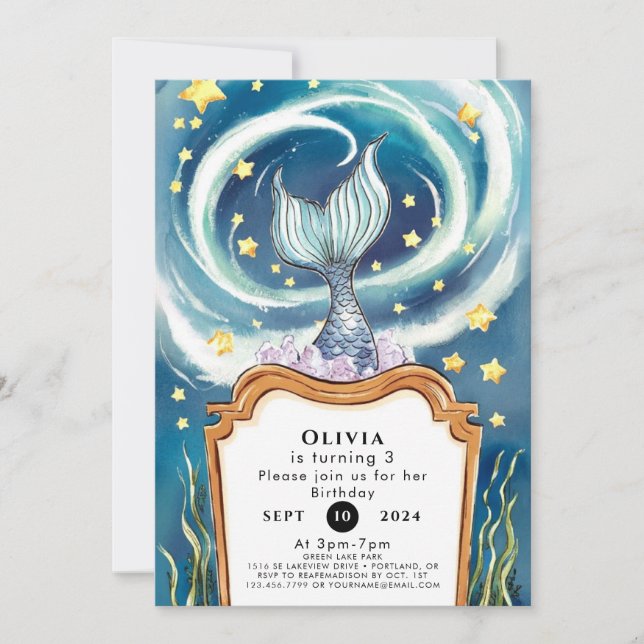 Invitación Aniversario de la sirena de los niños bajo el mar (Anverso)