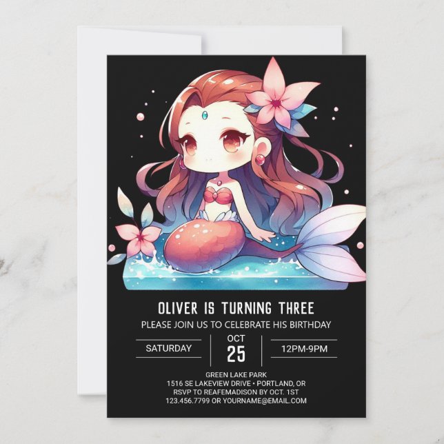 Invitación Aniversario de la sirena encantada (Anverso)