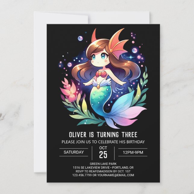 Invitación Aniversario de la sirena oceánica (Anverso)