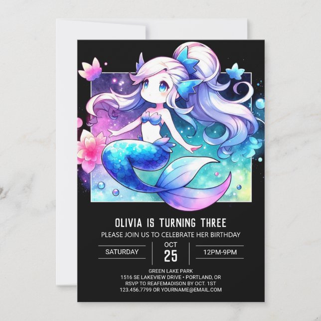 Invitación Aniversario de la sirena simple y soñada (Anverso)