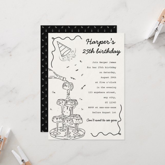 Invitación Aniversario de la torre de Champagne dibujada a ma (Anverso/Reverso In Situ)