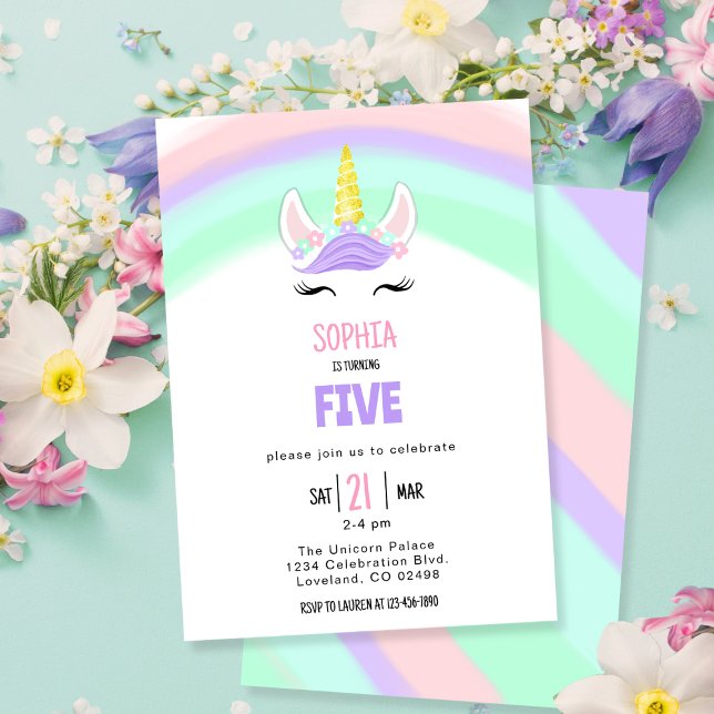Invitación Aniversario de la Unicornio del Arcoiris (Subido por el creador)