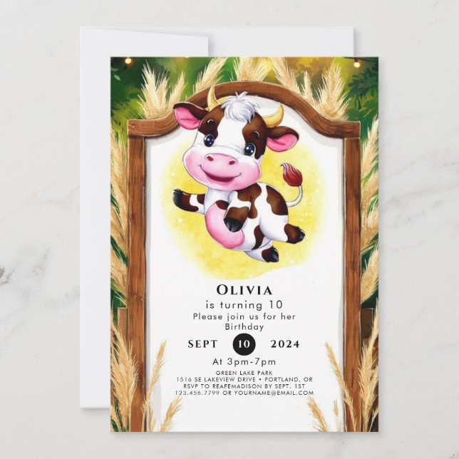 Invitación Aniversario de la vaca de Cuta acuarela (Anverso)
