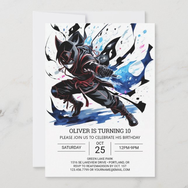 Invitación Aniversario de las Artes Marciales Cute Ninja (Anverso)