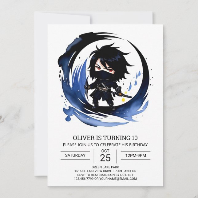 Invitación Aniversario de las Artes Marciales Samurai Ninja (Anverso)