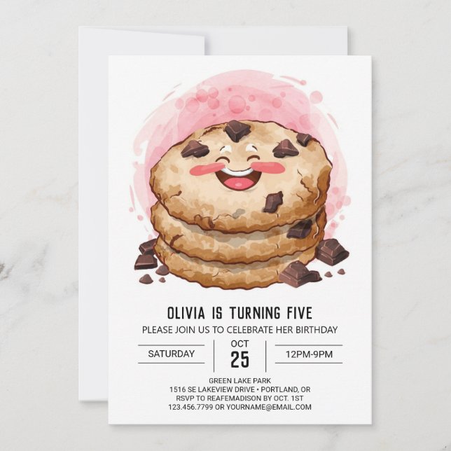 Invitación Aniversario de las fantásticas cookies rosadas en  (Anverso)