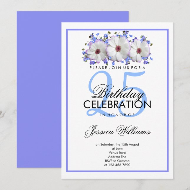 Invitación Aniversario de las Flores Blancas Románticas (Anverso / Reverso)