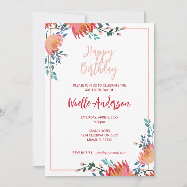 Invitación Aniversario de las flores elegantes y caprichosas (Anverso)