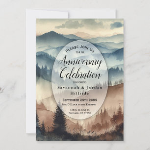 Invitación Aniversario de las montañas azul y marrón de Mocha