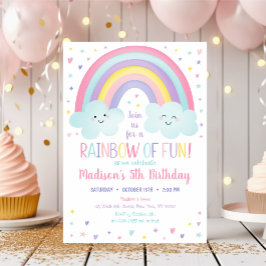 Invitación Aniversario de las nubes del arcoiris de Cute Past