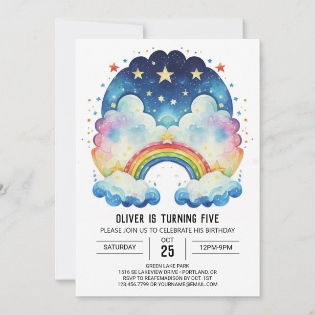 Invitación Aniversario de las nubes simples del arcoiris (Anverso)
