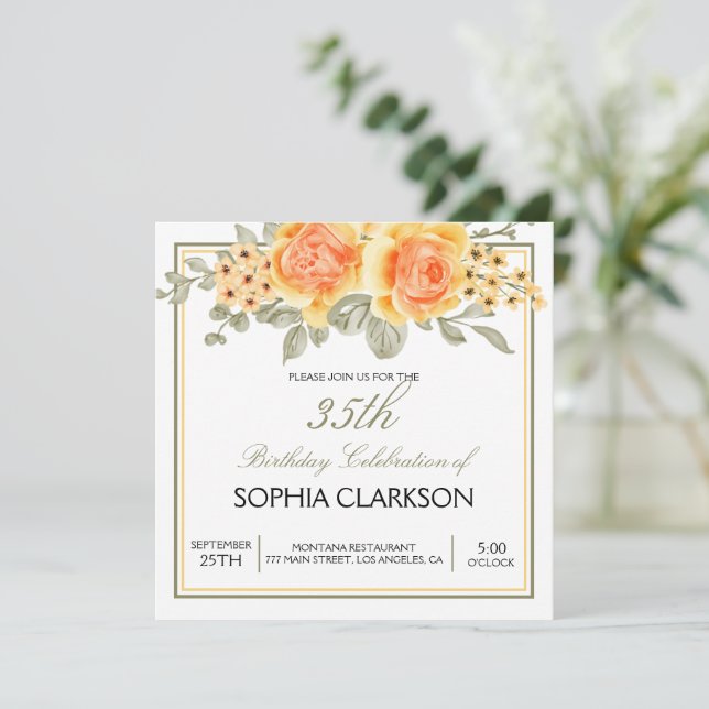 Invitación Aniversario de las rosas amarillas de la acuarela (Anverso de pie)