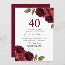Invitación Aniversario de las Rosas Rojas de Borgoña 40° Boda