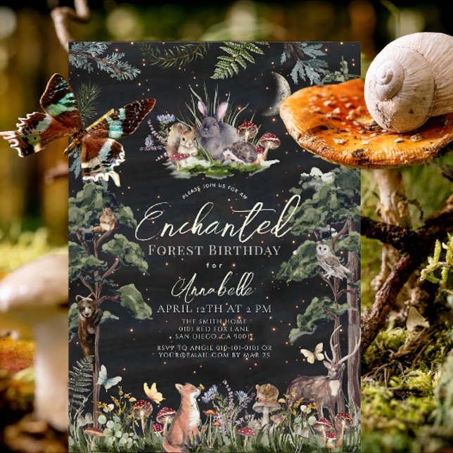 Invitación Aniversario de los animales de los bosques boscoso (Enchanted Forest Woodland Animals Kid's Birthday Invitation)