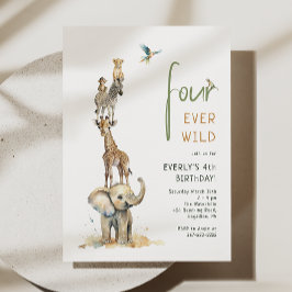 Invitación Aniversario de los animales de Safari "Cuatro niño