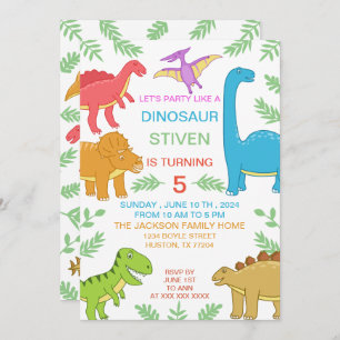 Invitación Aniversario de los coloridos dinosaurios