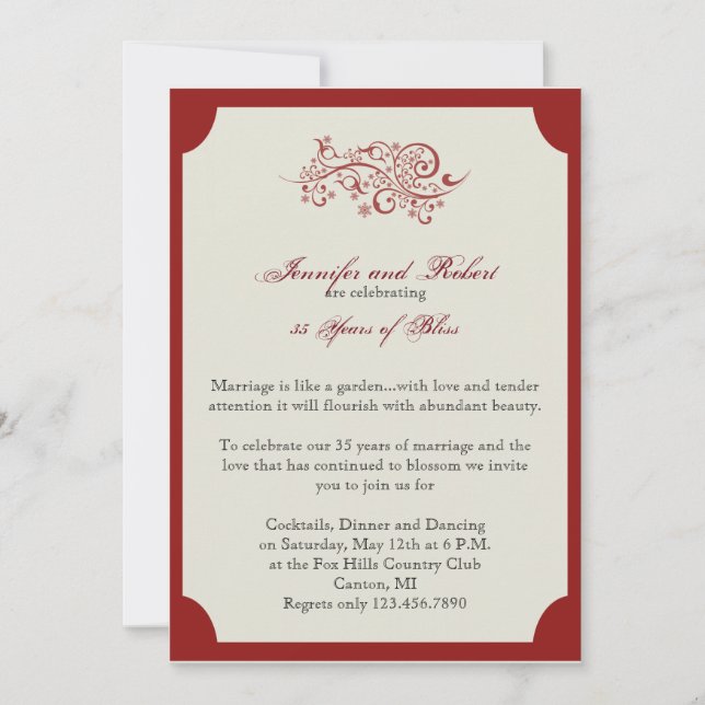 Invitación Aniversario de los desplazamientos de Filigree Roj (Anverso)