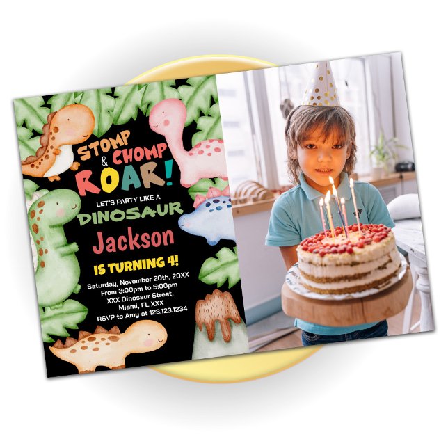 Invitación Aniversario de los dinosaurios azules amarillos ne (Subido por el creador)