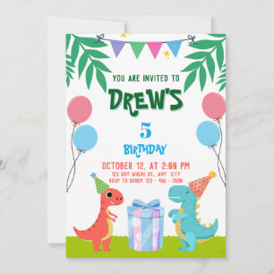 Invitación Aniversario De Los Dinosaurios Con Globos Y Regalo