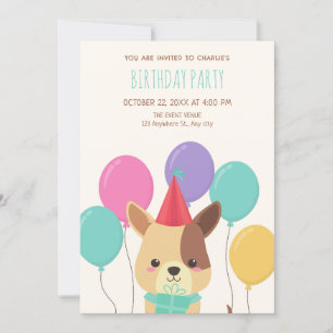 Invitación Aniversario de los globos de cachorro