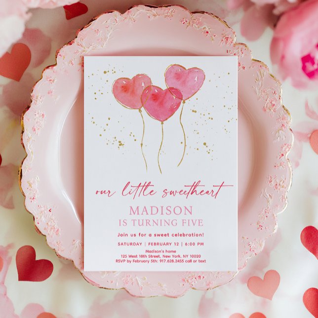 Invitación Aniversario de los globos del corazón del oro rosa (Subido por el creador)