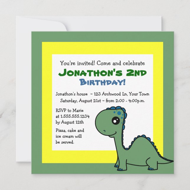 Invitación Aniversario de los niños con el tema de los dinosa (Anverso)