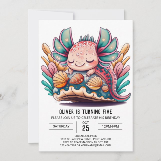 Invitación Aniversario de los niños de Axolotl (Anverso)
