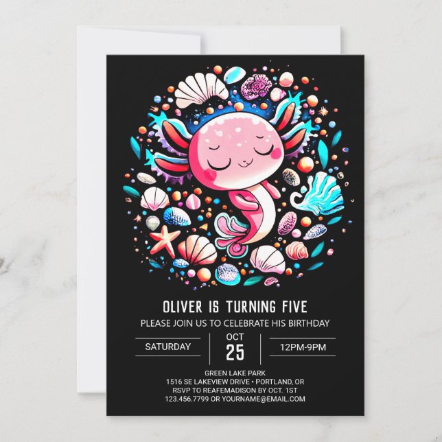 Invitación Aniversario de los niños de Axolotl encantado (Anverso)
