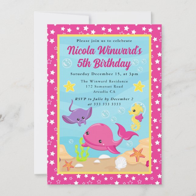 Invitación Aniversario de los niños de ballenas subacuáticas (Anverso)