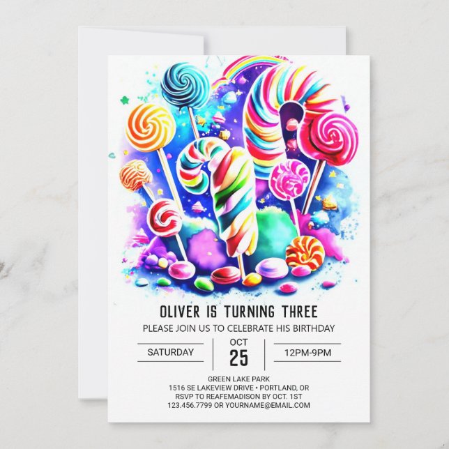 Invitación Aniversario de los niños de Candyland (Anverso)