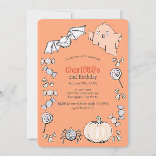 Invitación Aniversario de los niños de Halloween de dulce dul