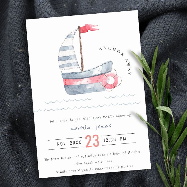 Invitación Aniversario de los niños de la náutica azul azul m (Subido por el creador)
