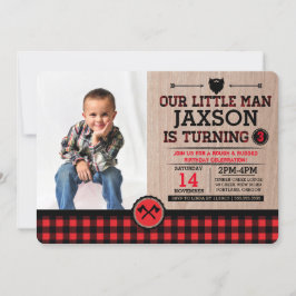 Invitación Aniversario de los niños de Lumberjack Rustic Plai