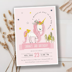 Invitación Aniversario de los niños de Rubor rosa de Unicorni
