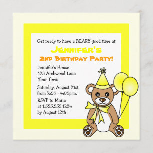 Invitación Aniversario de los niños del tema del oso de peluc