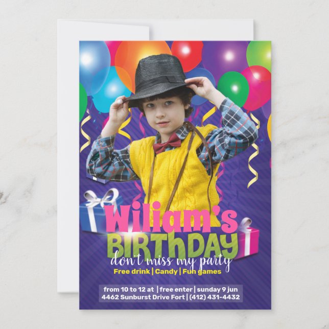 Invitación Aniversario de los niños Fiesta Volante (Anverso)