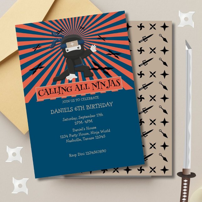 Invitación Aniversario de los Niños Guerreros de Ninja Cute (Subido por el creador)