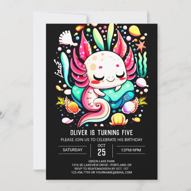 Invitación Aniversario de los niños modernos de Axolotl (Anverso)