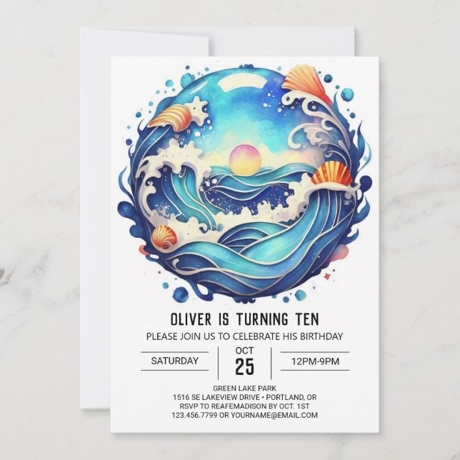 Invitación Aniversario de los niños oceánicos encantados (Anverso)