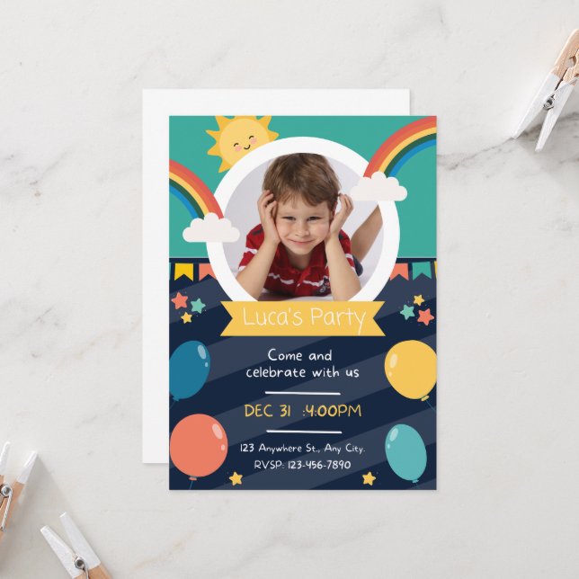 Invitación Aniversario de los niños personalizados (Anverso/Reverso In Situ)