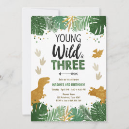 Invitación Aniversario de los tres dinosaurios dorados del ni