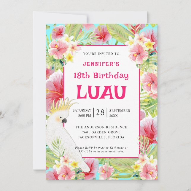 Invitación Aniversario de Luau Tropical Floral Hawái (Anverso)