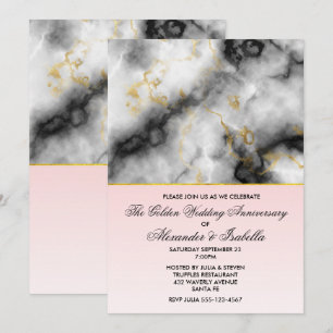 Invitación Aniversario de mármol gris blanco moderno