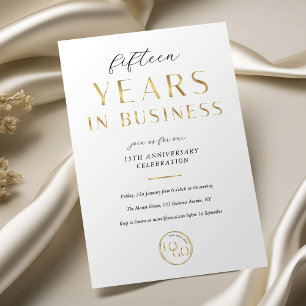 Invitación Aniversario de Negocio con Logo Elegante Blanco y 