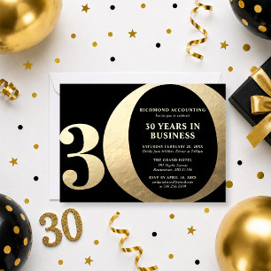 Invitación Aniversario de Negocios 30 Años en Negro y Dorado