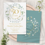 Invitación Aniversario de Oro 50 de la vegetación Laurel<br><div class="desc">Un huerto decorativo de laurel rodea un falso borde de Relieve metalizado dorado que contiene un texto de 50 años de aniversario. Debajo de tu aniversario los detalles del evento están establecidos en un elegante texto clásico. En el reverso aparecen los nombres de las parejas casadas dentro de una guirnalda...</div>